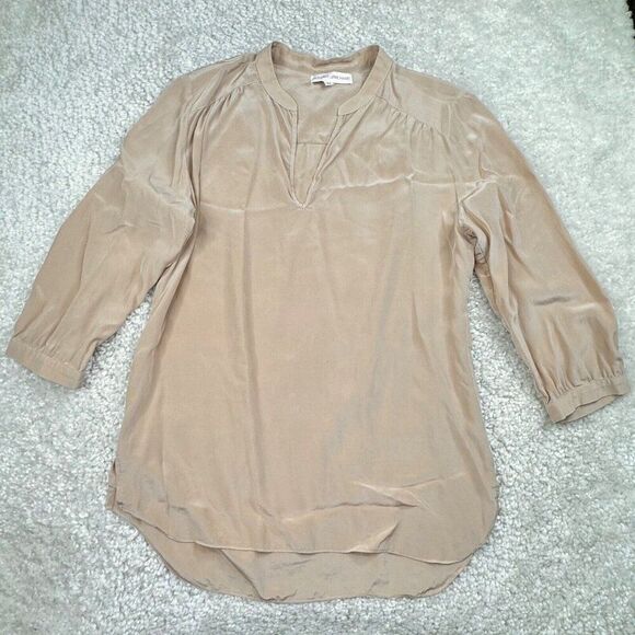 Amanda Uprichard Silk V-Neck Blouse Beige Tan - Picture 1 of 6